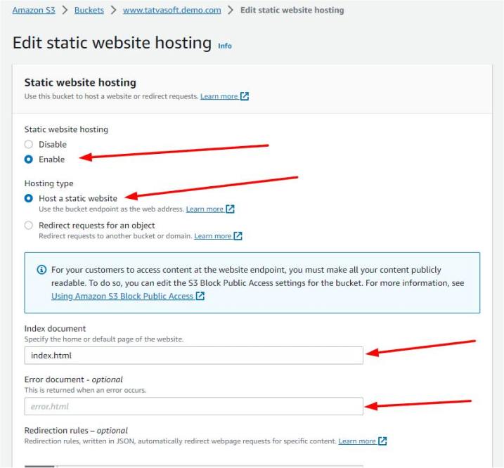 Enable Static Website Hosting