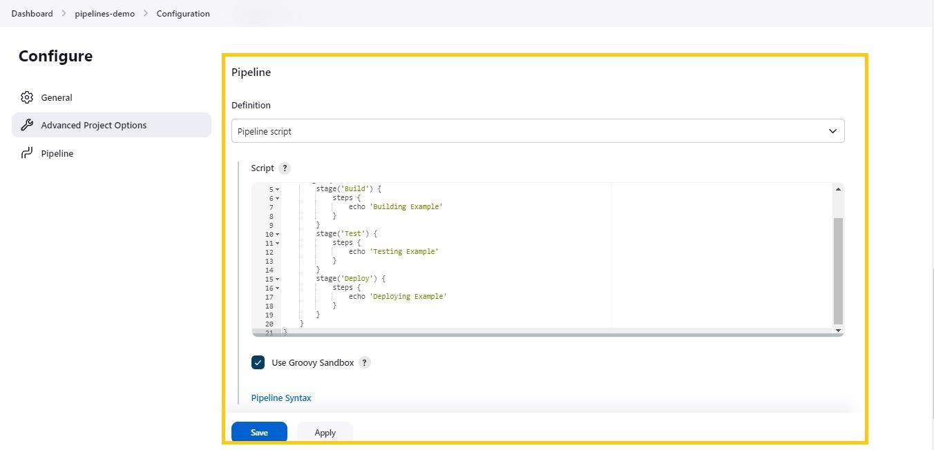 Pipeline Job through a Direct Script