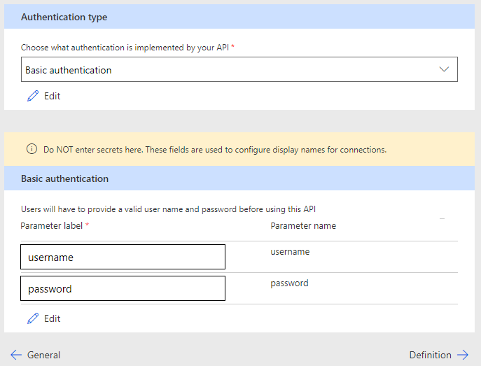 Create parameters