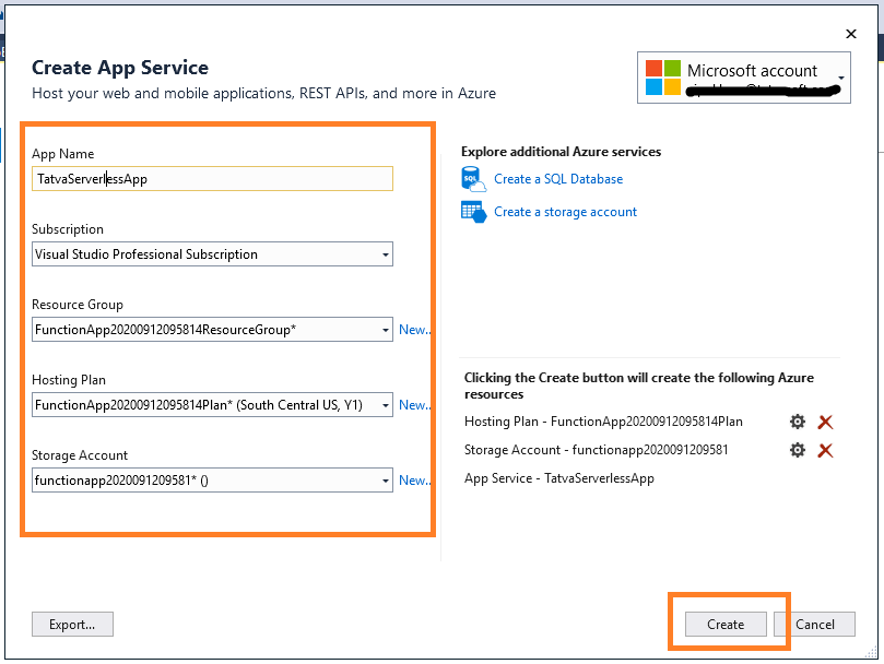 Creating App Services to Deploy the function