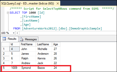 Reflected in the SQL Server