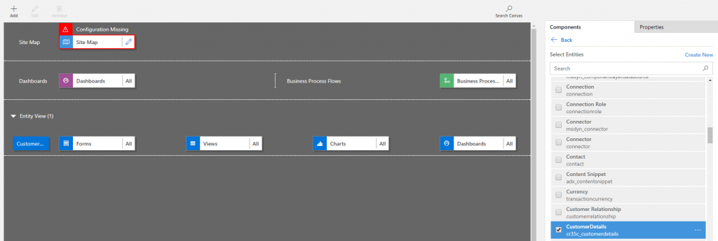 Select the custom created Entity