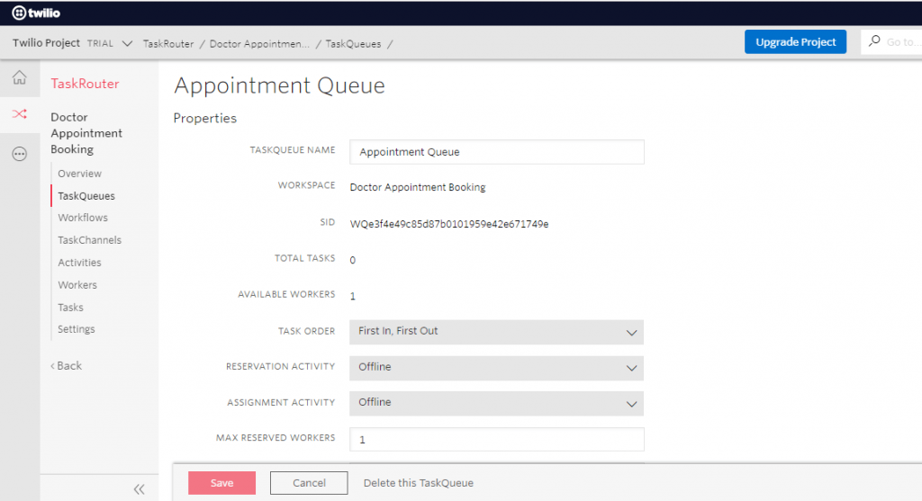 Set TaskQueue properties