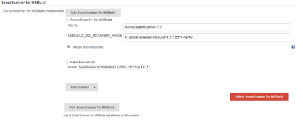 SonarScanner for MSBuild version